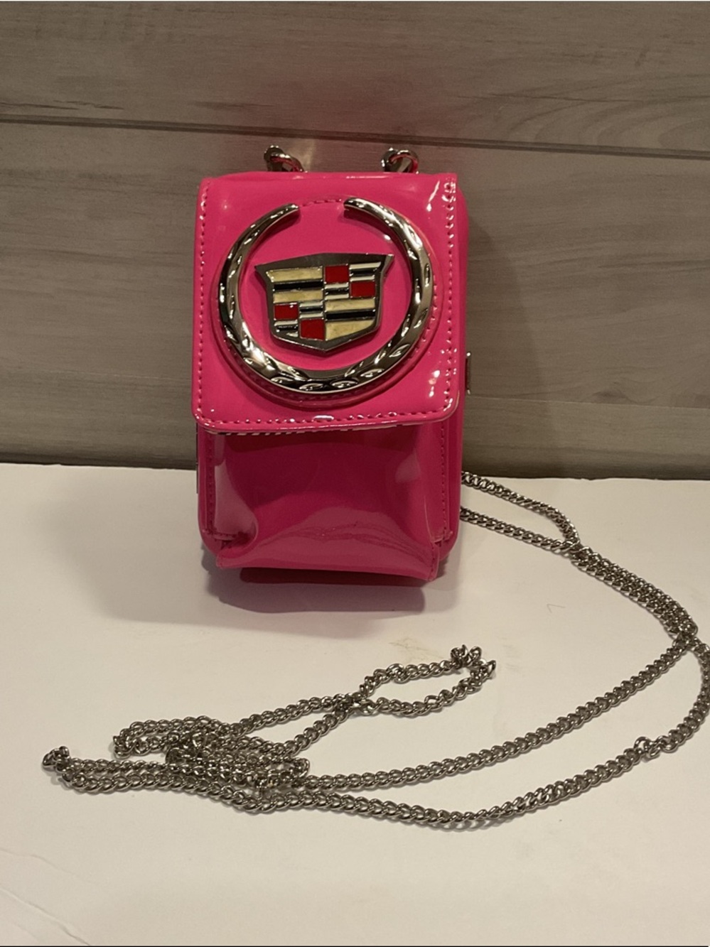 Patent Hot Pink Mini Crossbody Phone Bag with Cadillac Accent